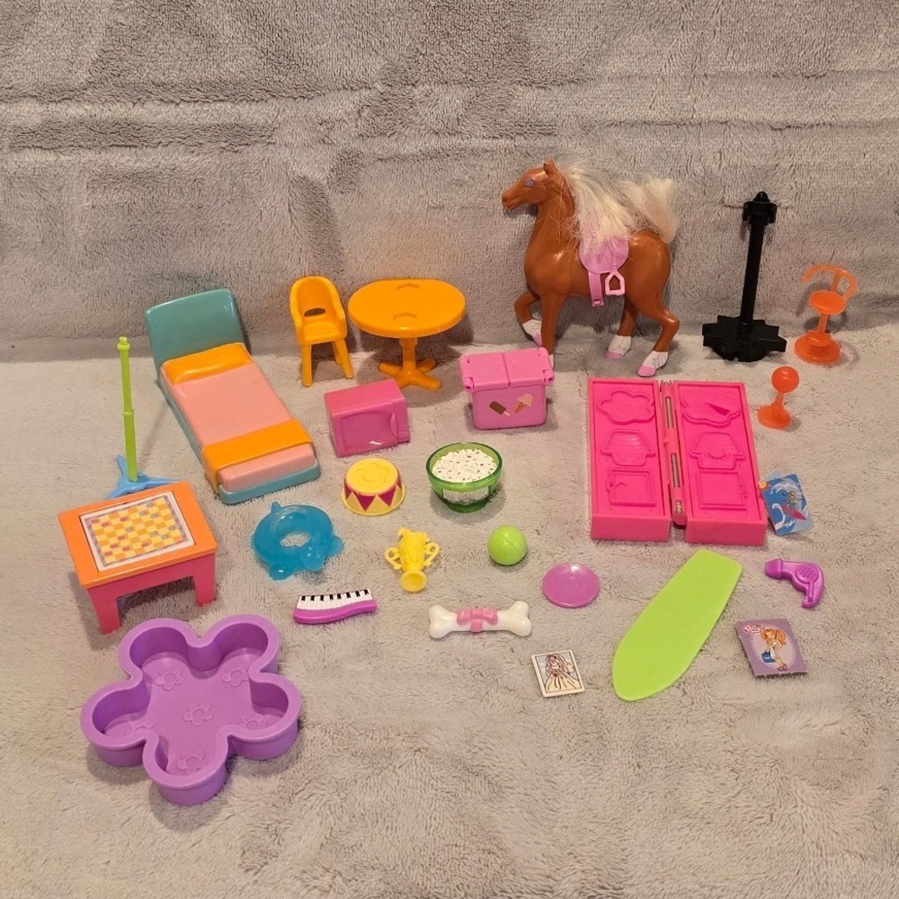 Vintage Mattel Polly Pocket Furniture Accessory Lot Horse Table Etc 2000s Y2K